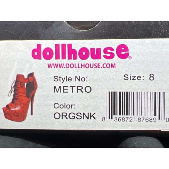 Dollhouse Womens Metro Orange Snakeskin Print Peep-Toe Platform Heels Size 8 - Picture 7 of 8